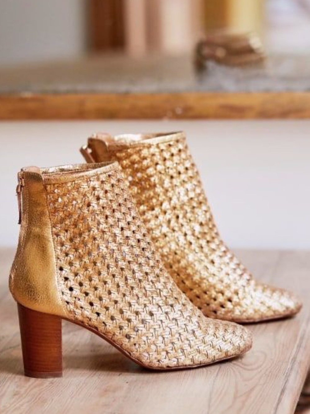 Sezane Metallic Gold Woven Ankle Boots - Picture 3 of 6
